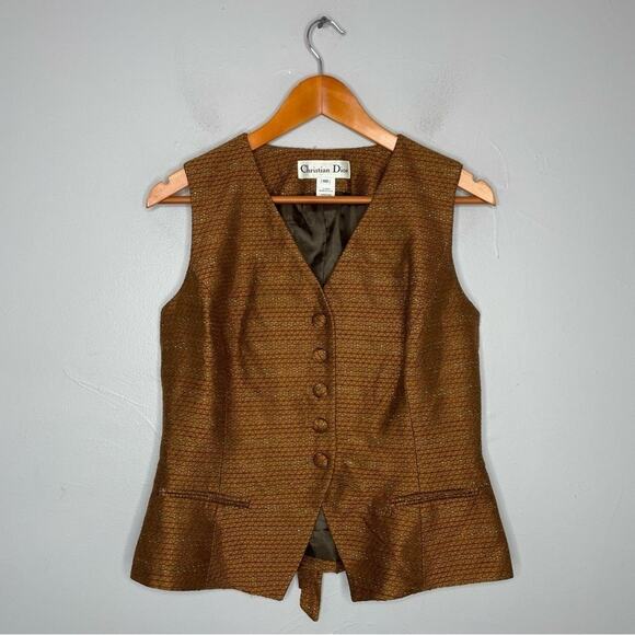 CHRISTIAN DIOR Vintage Brown Gold Sleeveless Vest Size Modern Medium Academia - Picture 1 of 11